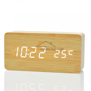 Đồng hồ LED báo thức đo nhiệt độ vỏ gỗ